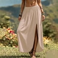 thumbnail image 4 of Gamivast Skirts for Women High Waisted Maxi Skirt High Slit Long Skirt Flowy Skirt Casual Skirt for Beach Vacation Resort Travel Going Out Outfit Summer Beige S, 4 of 6