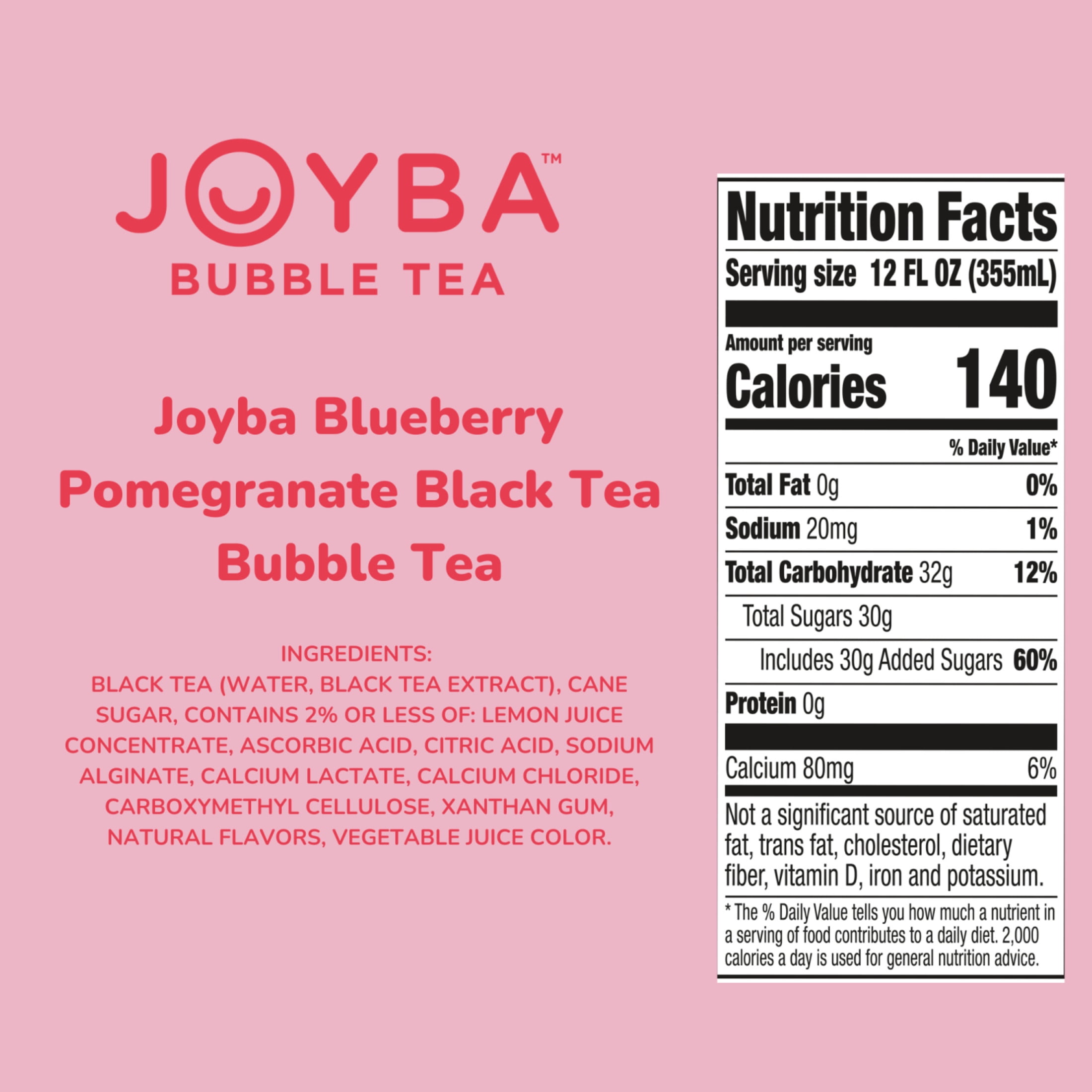 Joyba Blueberry Pomegranate Black Tea Bubble Tea, 12 fl oz Cup (Pack of 4)
