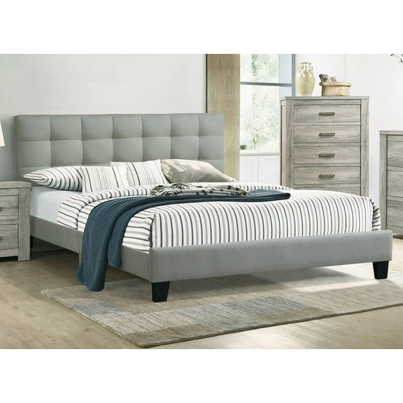 Grey 1pc California King Size Polyfiber Tufted Bedframe with Modern Design
