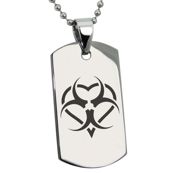Tioneer Stainless Steel Biohazard Love Heart Engraved Dog Tag Pendant Necklace