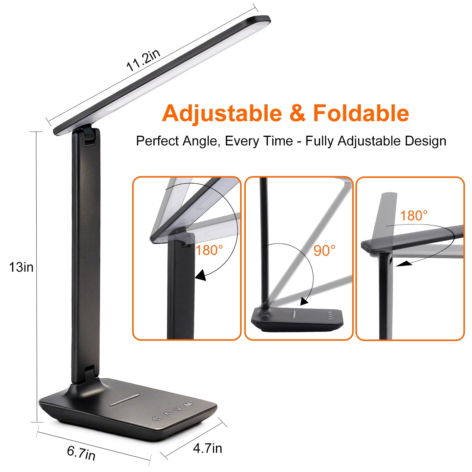 FOUKUS LED Desk Lamp Desk Lamp with USB Charging Port: Dimmable Desk Lamp for Home Office & Study, 5 Color Modes, Touch Control Desk Light, Foldable Table Lamp for Bedroom Dorm Reading