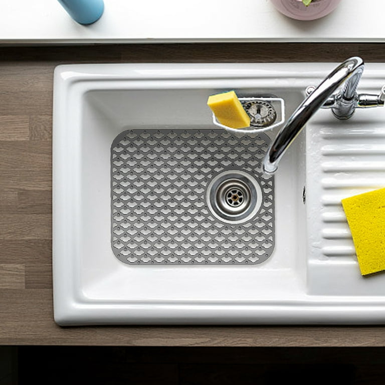 2pcs Grid Kitchen Protector Pad Silicone Sink Mats Non-slip Grey Drain Sink  Mat
