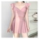 thumbnail image 4 of Traje de baño de una pieza para mujer Traje de baño con falda fruncida vintage delgado y flaco para fiestas de natación Vacaciones tropicales Rosa M, 4 of 5