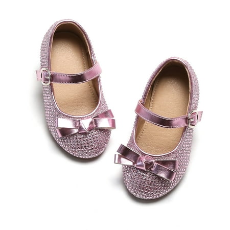 THEE BRON Mary Jane Flats for Little Kids Toddler Baby Girls Glittery Dress Princess Ballet Shoes-Pink