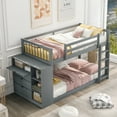 thumbnail image 2 of Twin Over Twin Bunk Bed, Solid Hardwood Twin Over Twin Bed with Attached Cabinet and Shelves Storage, Wooden Bunk Beds for Bedroom, 2 of 7
