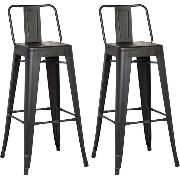 30 Inch Metal Barstools Set of 2, Bucket Back Bar Stools for Kitchen Counter, Matte Black