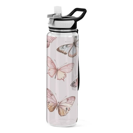 

Sports Water Bottle 1000ML Tritan Food Grade Clear Water Bottle Fitness Outdoor Sports BikePretty Pink Butterfly