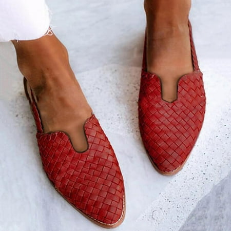 

LnjYIGJ Women s Sandals Women s Pointed Flat Shoes Weave Casual Shoes Solid Comfortable Sandals Shoes