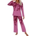 thumbnail image 4 of Awdenio Womens Pajamas Printing Round Neck Short Sleeve Sleepshirt And Pants Sets Loungewear Pajamas With Pockets, 4 of 6