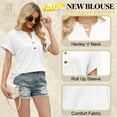 thumbnail image 5 of VDJ Womens Short Sleeve Tops Solid Color Henley V Neck T Shirts Fashion Summer Tunic Elegant White Tee Blouse Size XL, 5 of 12