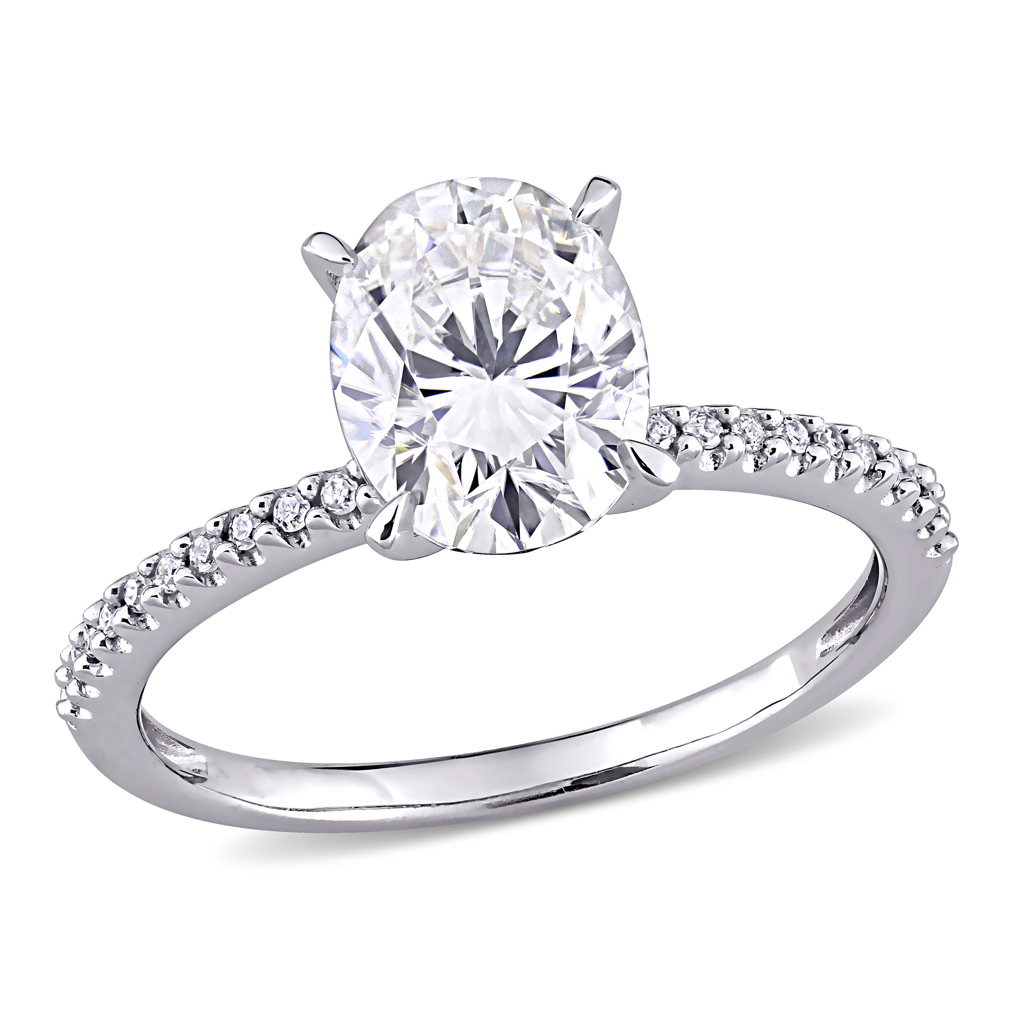 Lab Created Diamond Diamond Ring 1.50 Ct Oval Cut White Diamond & Moissanite 10K Engagement Ring. 14K White Gold And Sterling Silver