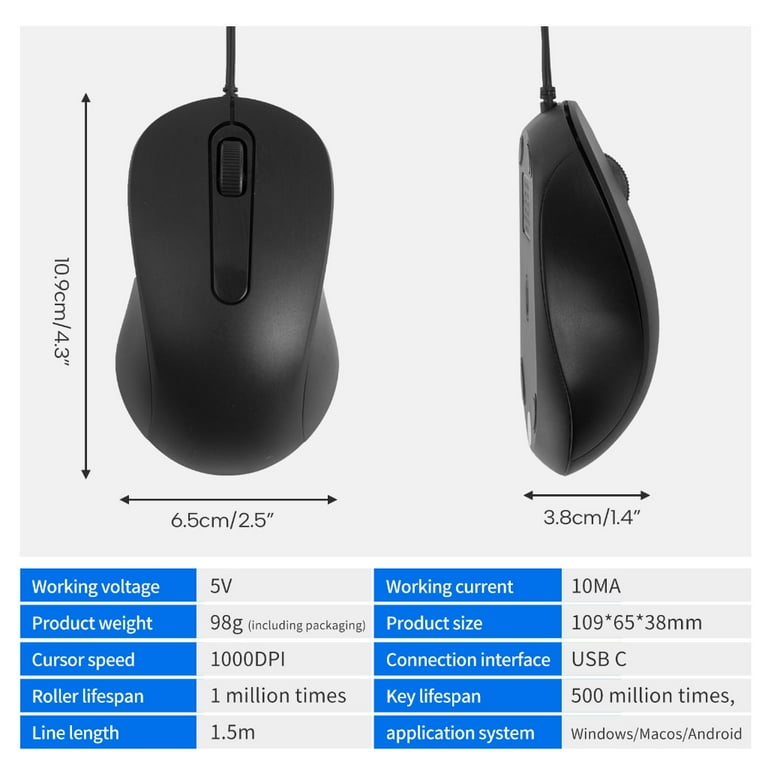 Type C Mouse, Wired USB C Mice Gaming Mouse Ergonomic 3