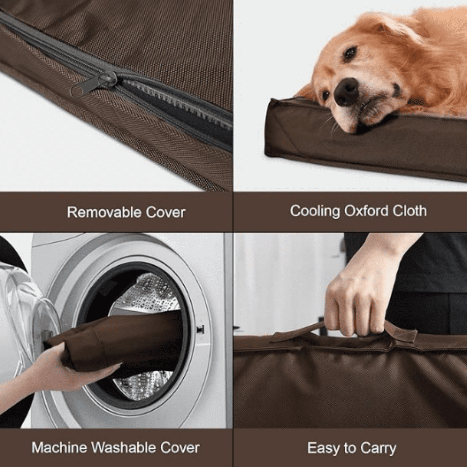 Outdoor All Weather Waterproof Dog Bed, Orthopedic Dog Bed for Extra Large Dogs, Egg Foam Pet Bed with Washable and Removable Oxford Cooling Cover, Brown