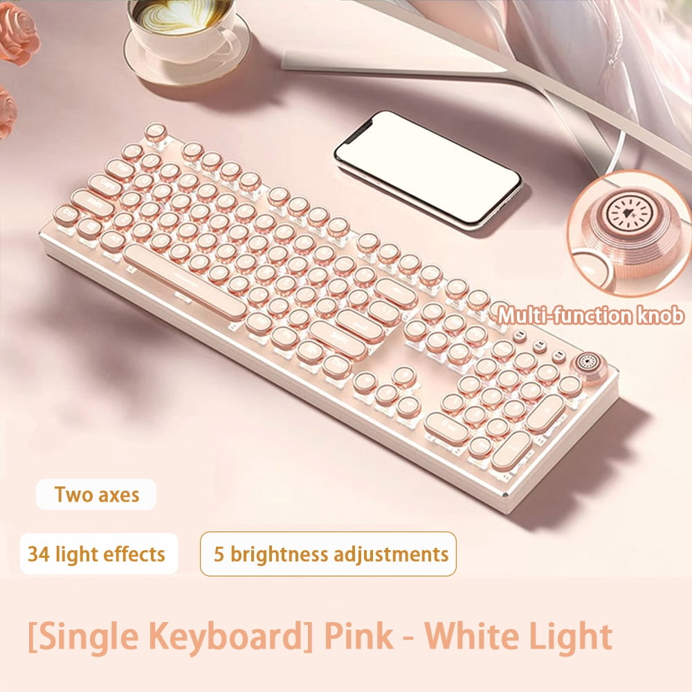 Hnjugfe Typewriter-Style Mechanical Gaming Keyboard with Backlit Keys, Beige, New, 1 Count
