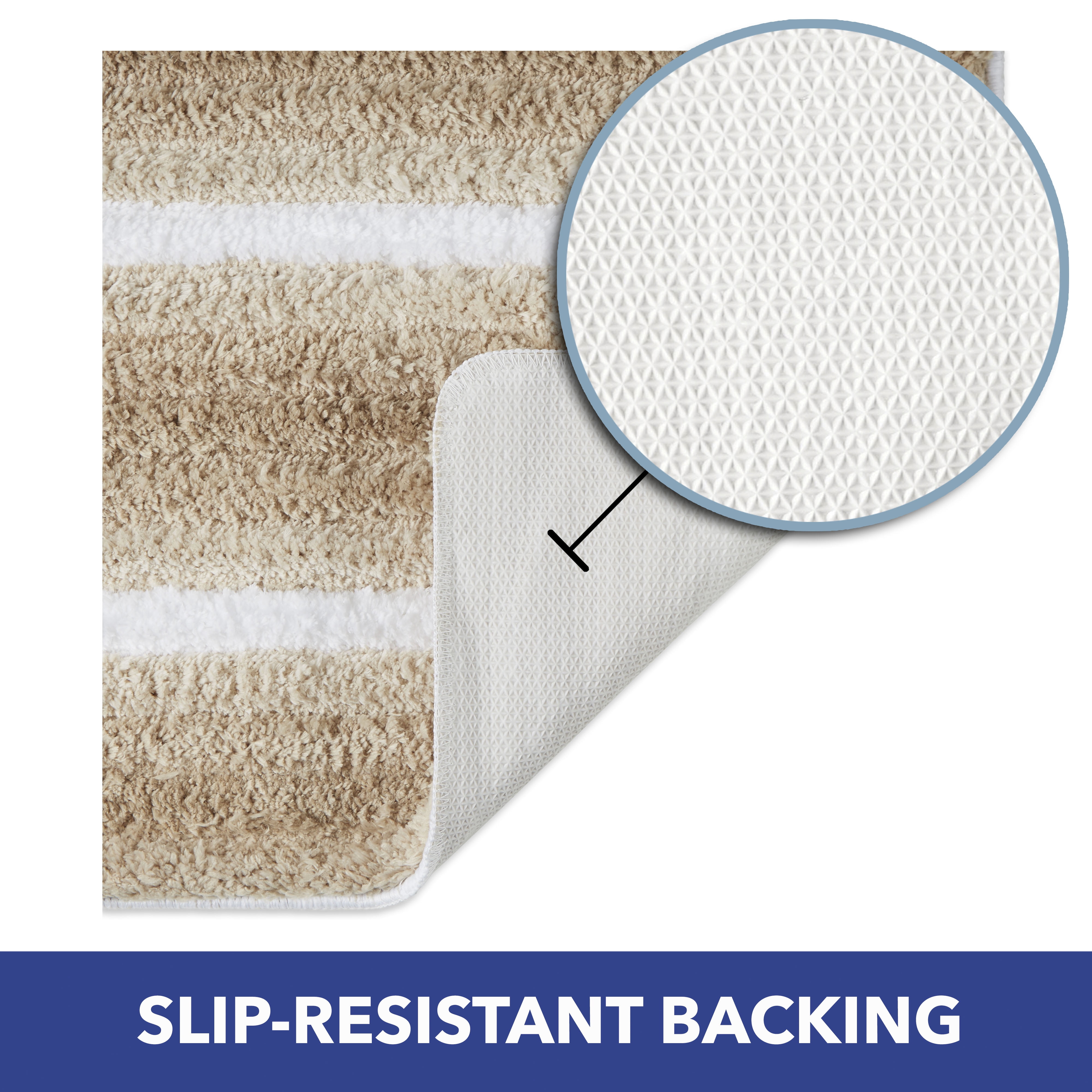 Sohome Chino Striped Machine Washable Bath Mat, Brown/White, 20"x32"