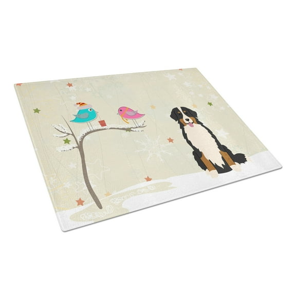Caroline's Treasures Christmas Presents between Friends Bernese Mountain Dog Glass Cutting Board Large