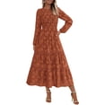 thumbnail image 1 of Vestido midi PRETTYGARDEN de manga larga para mujer, rojo ladrillo, 1 of 9