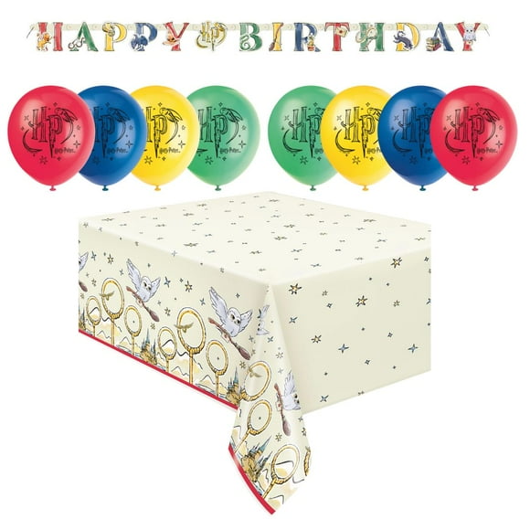 Transform your birthday bash into a magical celebration with our Officially Licensed Harry Potter Party Supplies Bundle - Includes Tablecloth, Banner & 8 Balloons (10 Items Total)!