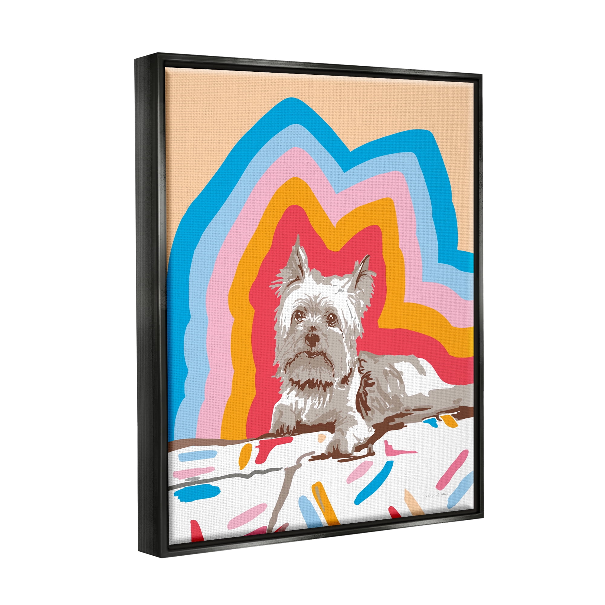 Stupell Industries Retro Abstract Terrier Dog Animals & Insects Painting Black Floater Framed Art Print Wall Art, 17 x 21