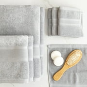 Luzia 8 Piece Towel Set (Light Grey) - 100% Turkish Cotton - 2 Bath Towels 2 Hand Towels and 4 Washcloths