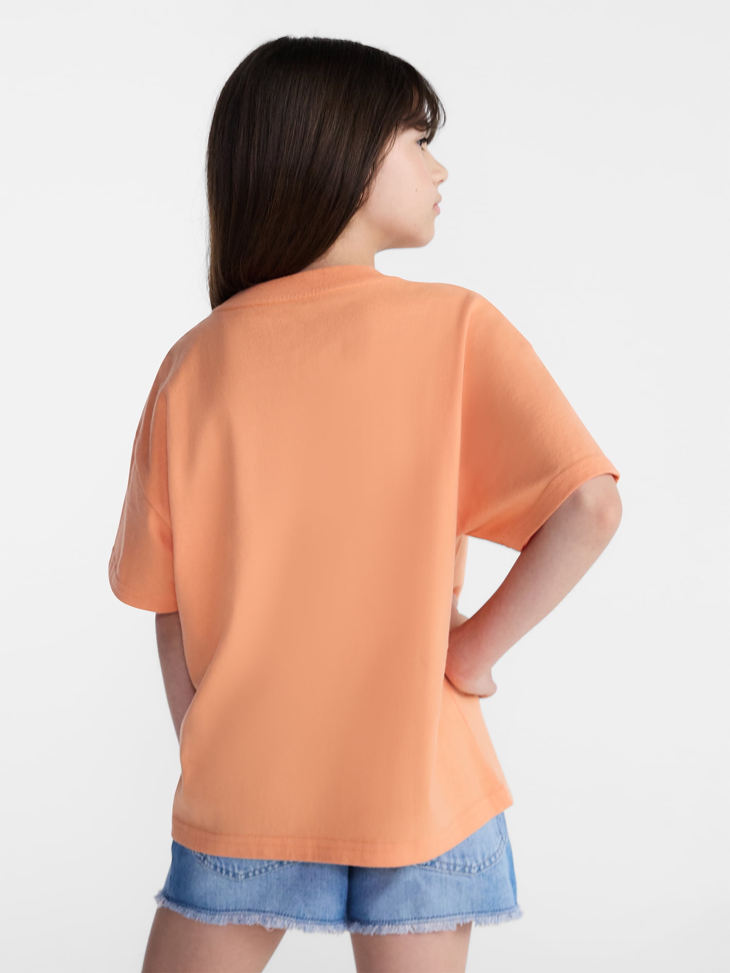 Weekend Academy Girls Oversized Graphic Cotton Tee with Short Sleeves, Sizes 4-18