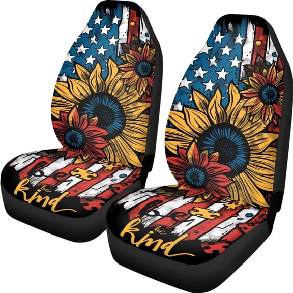 chaqlin American Flag Sunflower Auto Seat Cover Patriotic Car Front Seats Protector Car Interior Automotive for Most Cars,SUV,Sedan