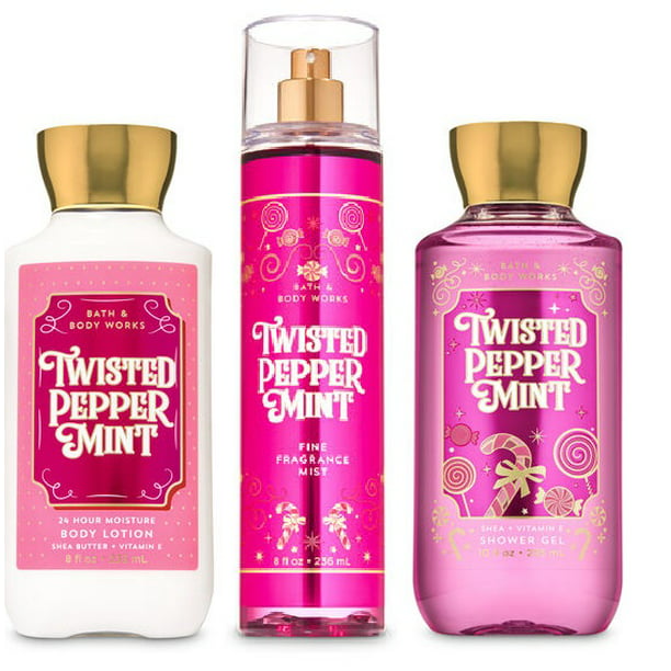 Bath Body Works Twisted Peppermint New Daily TRIO, Fine Fragrance Mist -  Shower Gel and Body Lotion - Full Size
