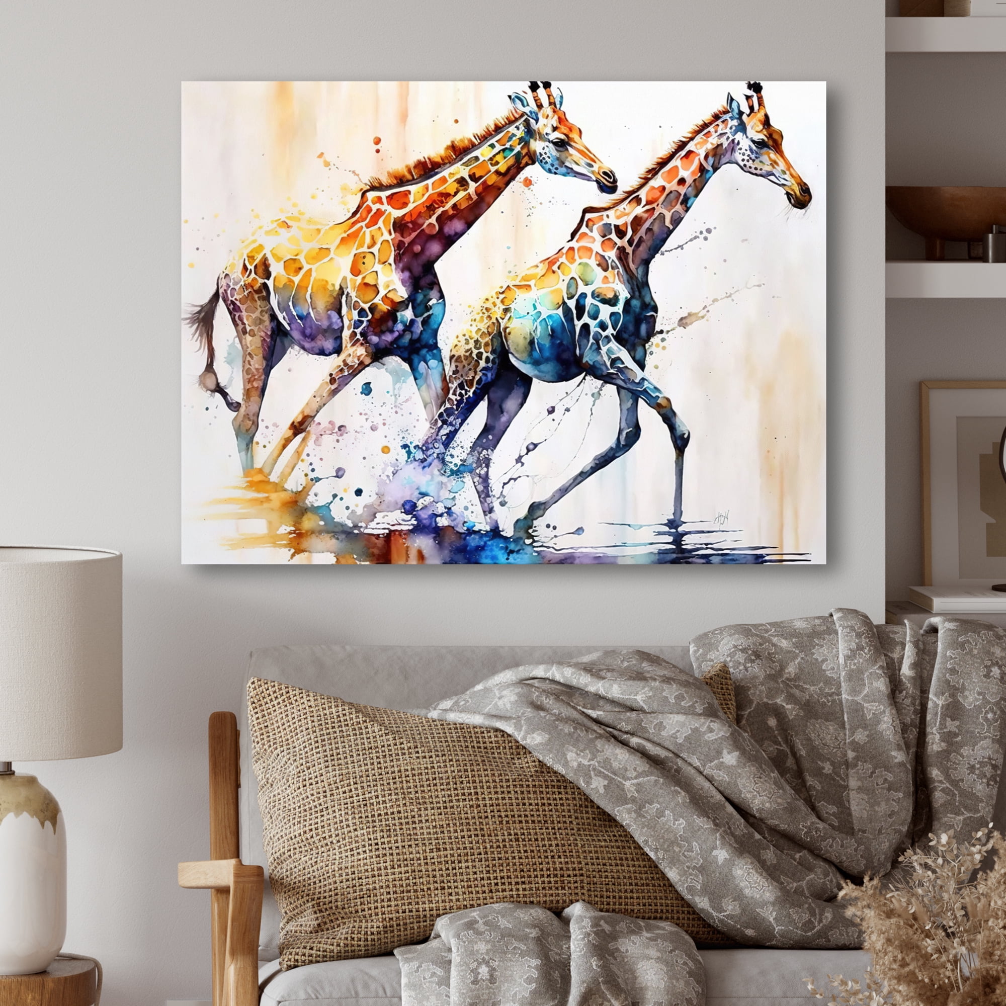 Designart Giraffs Running Canvas Wall Art