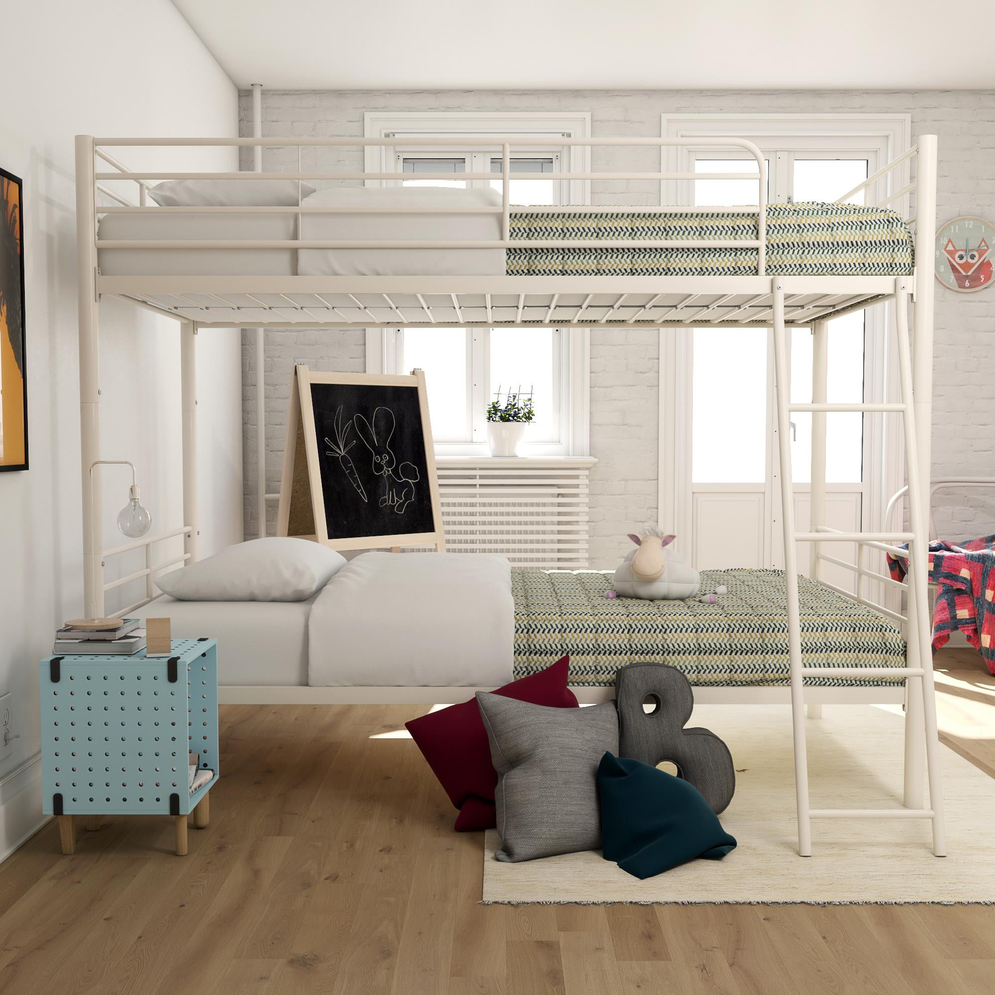 Mainstays Convertible Twin over Twin Metal Bunk Bed Off White