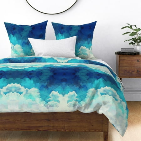 Watercolor Clouds Nature Blue Khaus Pastel Light Sateen Duvet