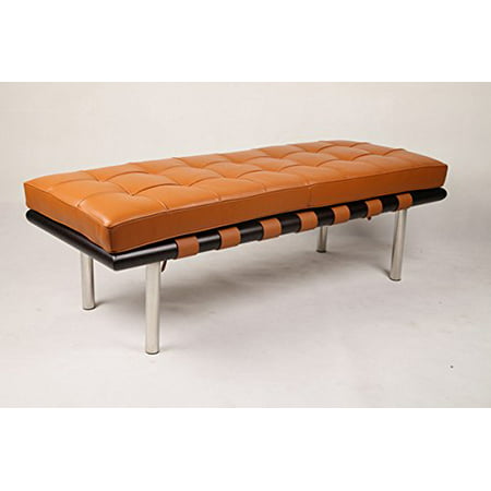 Modern Bench Wood Frame Full Genuine Italian Leather in High Density Cushion (Dark
