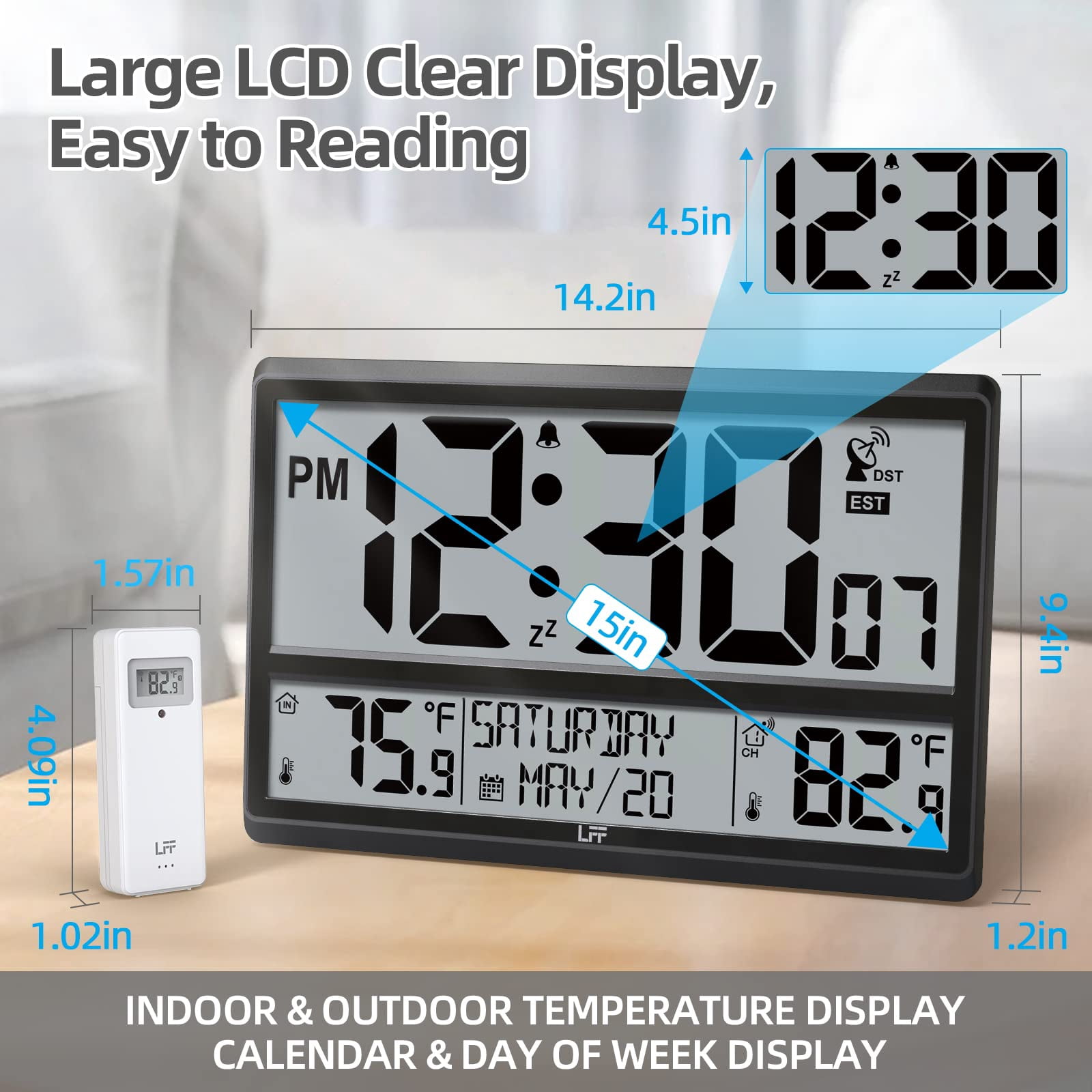LFF Atomic 14.20" Digital Outdoor Wall Clock, Battery Operated