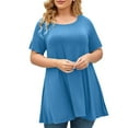 thumbnail image 2 of Wiyuqeen Womens Plus Sized Loose Fit Tunics Tops Casual Comfy Crew Neck Blouses Soft Elegant Short Sleeve Long Shirts with Leggings, 2 of 6