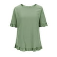 thumbnail image 6 of WREESH Womens Blouses Spring Summer Solid Color Casual Loose Fashion T-Shirt Short Sleeve Round-Neck Button Tops Ramie Blouse Green, 6 of 7
