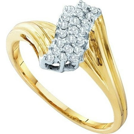 10K Yellow Gold 0.15ctw Fancy Pave Diamond Ladies Cluster Row Fashion Ring