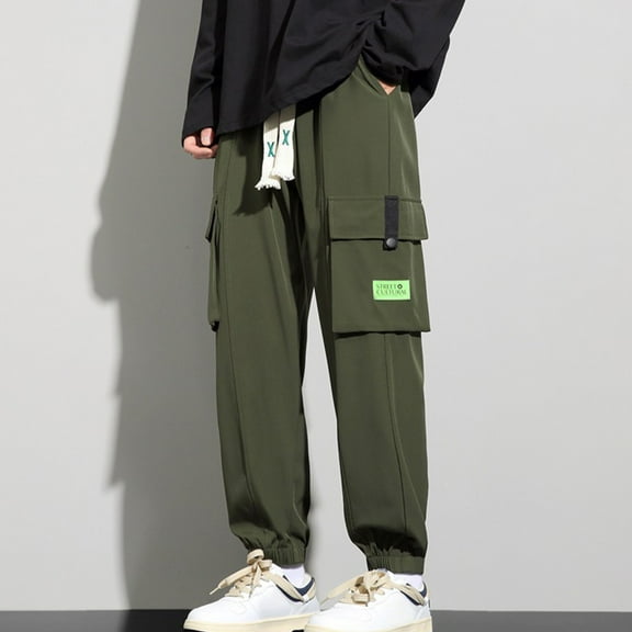 Mens Big and Tall Cargo Pants Plus Size Relaxed Drawstring Outdoor Hiking Trousers Multi Pockets Casual Solid Comfort Elastic Waist Tapered Pant M-8X