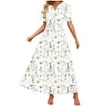 thumbnail image 3 of ClodeEU Women's Summer Flower Print Short Sleeve V Neck, Casual A Line Flowy Tunic Maxi Dresses White,Womens Plus XXL, 3 of 6