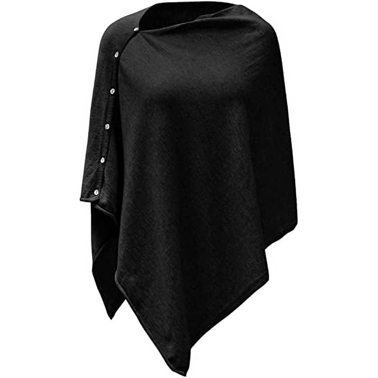 PULI Women's Versatile Knitted Scarf Poncho Sweater with Buttons