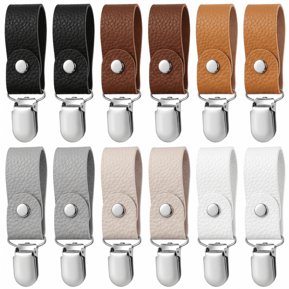12 Pcs Leather Towel Clips for Kitchen Hanging Tea Towel Holder with Ring for Kitchen Bathroom Oven Handle Dishwasher Cabinets Stoves Rods or Racks