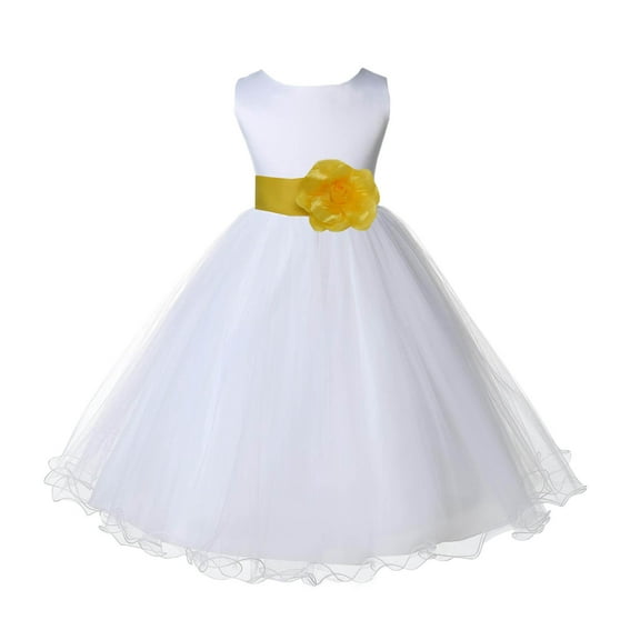 Ekidsbridal Satin White Sunbeam Tulle Rattail Flower Girl Dress Junior Bridesmaid Dance Recital Wedding Beauty Pageant Princess 829S S