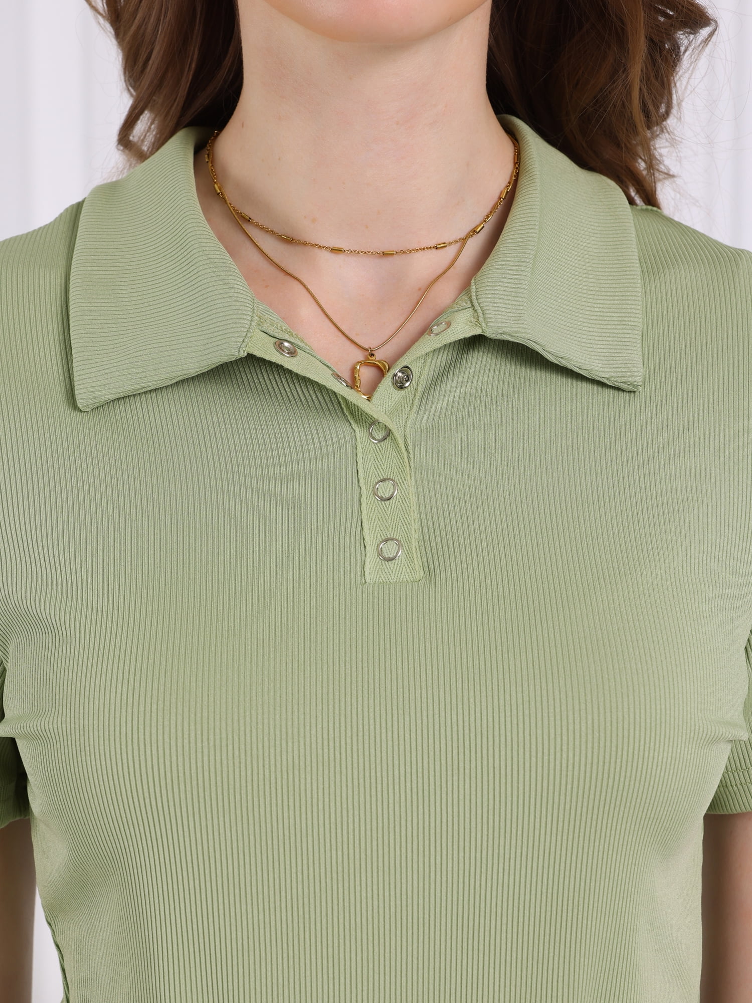 DARING DIVA Short Sleeve Stretch Polo Shirt Body Suit L Green