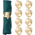 thumbnail image 1 of Juego de 8 servilleteros con forma de hoja dorada, material metálico. Los servilleteros con diseño dorado se ven más elegantes y sofisticados., 1 of 5