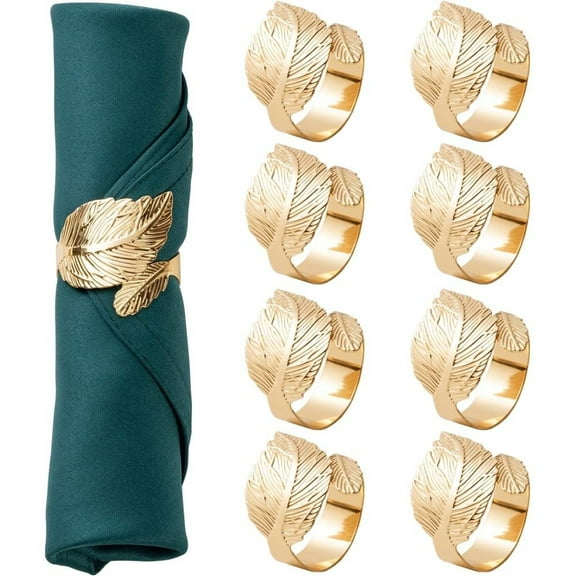 Gold Leaf Napkin Rings Set of 8, Metal Material Gold design napkin rings look more stylish and sophisticated