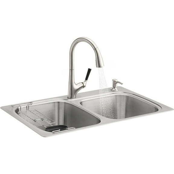 Kohler All in One Kitchen Sink w/Pull Down Malleco Kitchen Faucet R75791-2PC-NA