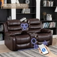 thumbnail image 2 of 3-Piece Faux Leather Reclining Sofa Set Drop Down Table USB Charging Brown, 2 of 7