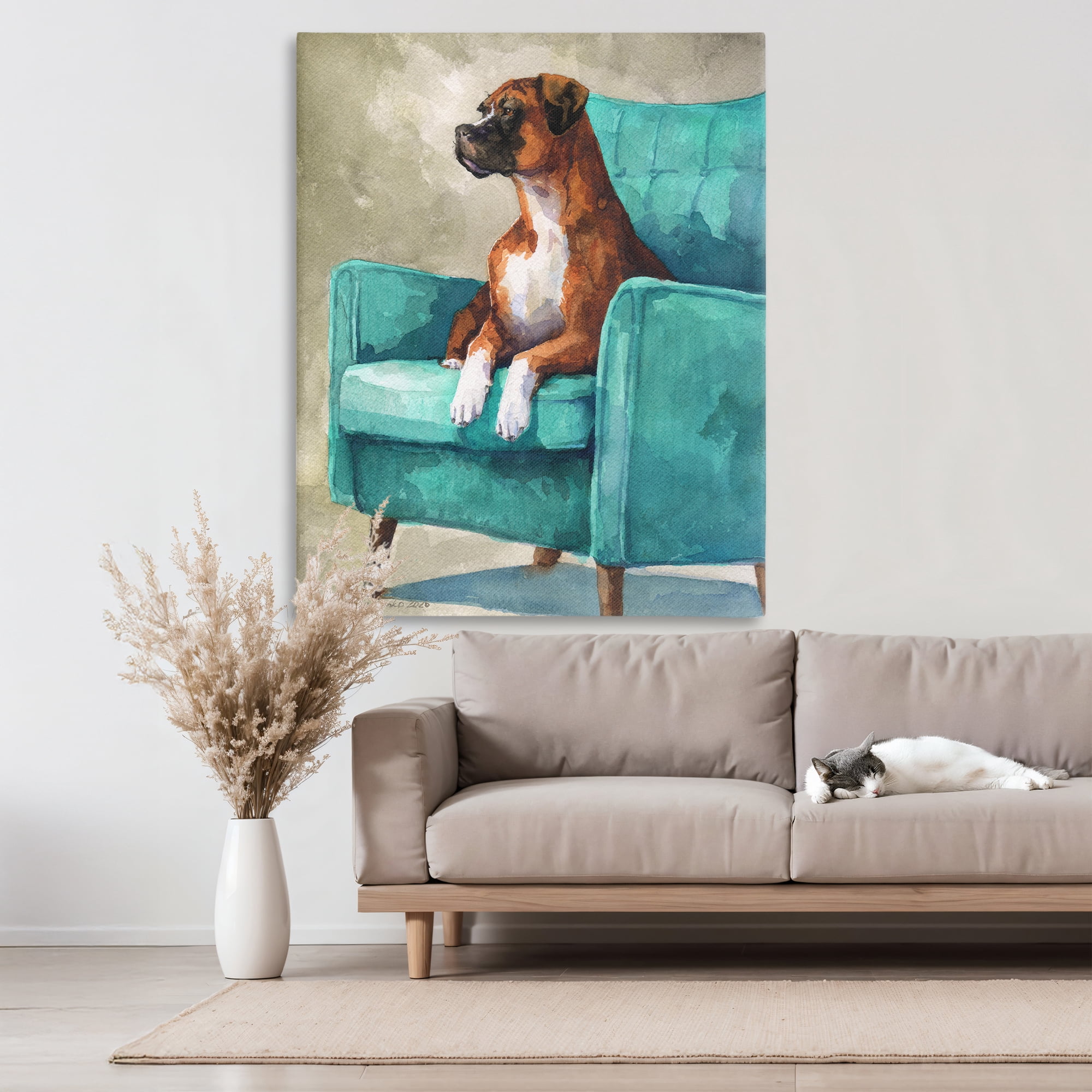 Stupell Industries Majesty Boxer on Armchair Canvas Wall Art, design by George Dyachenko