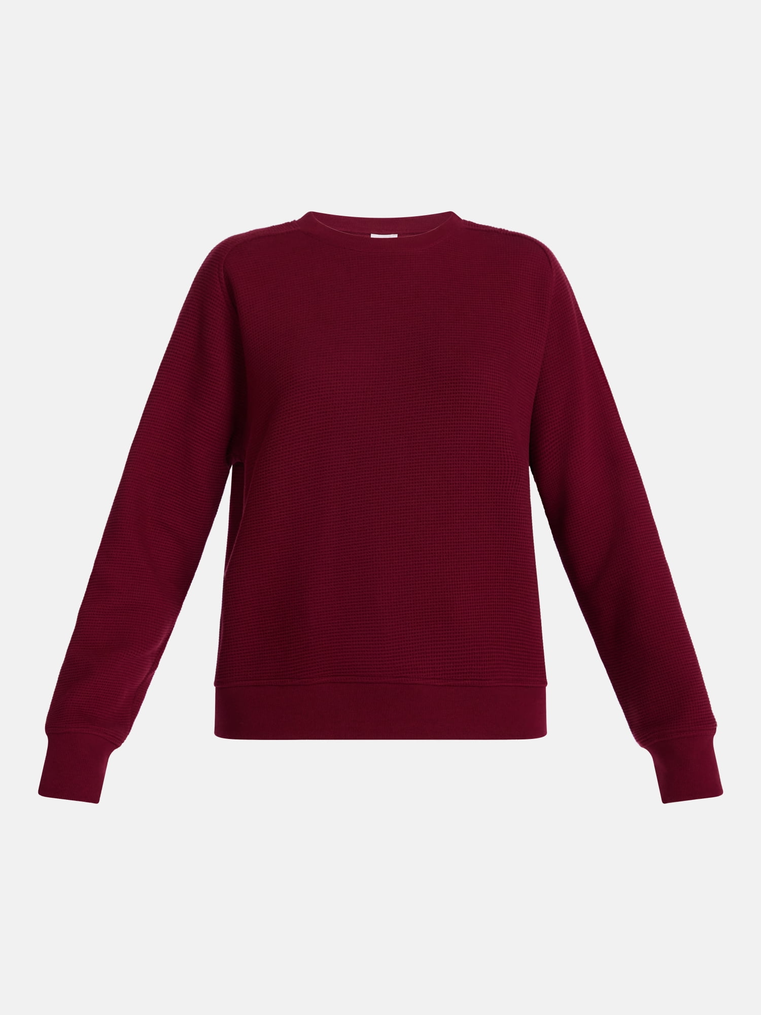 Scenario Women's Waffle Knit Crewneck Tee with Long Sleeves, Sizes XS-XXXL