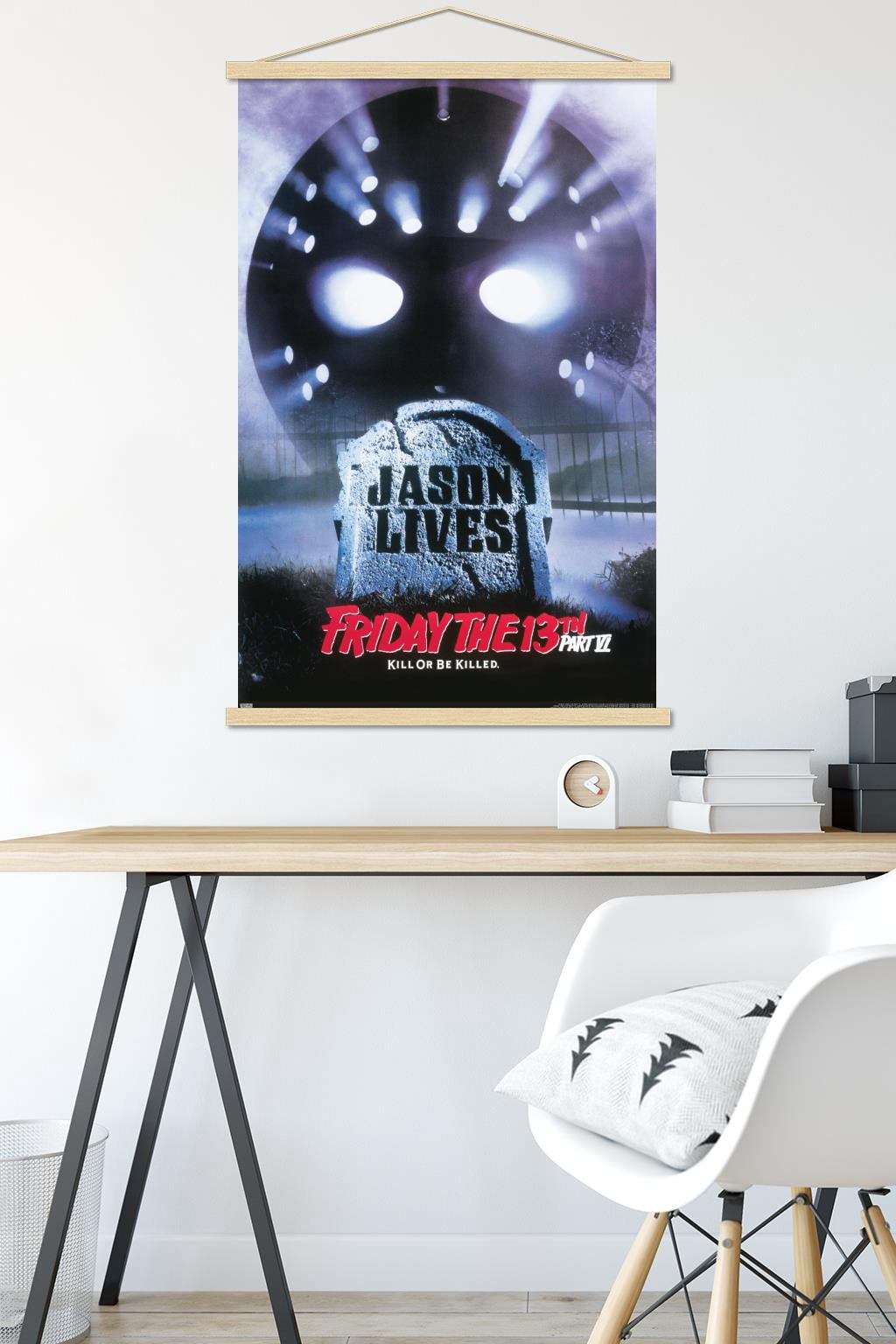 Friday The 13th Part Vi: Jason Lives - One Sheet Wall Poster with Wooden Magnetic Frame, 22.375" x 34"