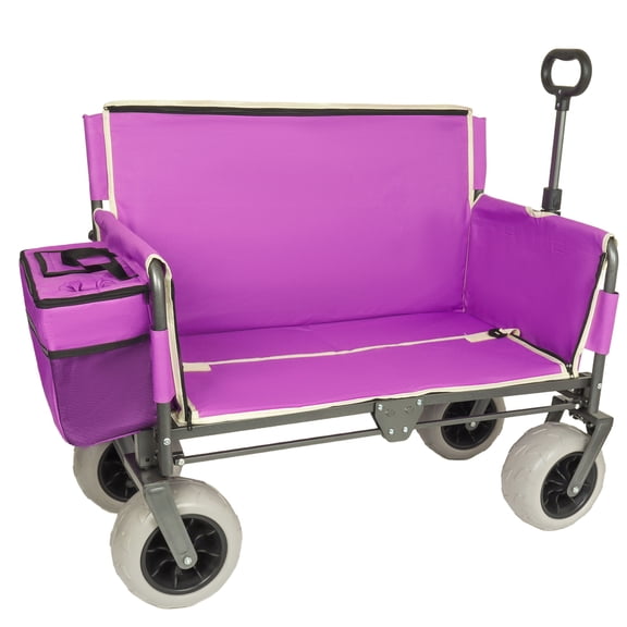 500lb/180L 3-in-1 Heavy-Duty Folding Wagon Camping Cart w/ Bench Seat&Big Wheels