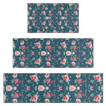 Pioneer Flower Floral Print Pattern Kitchen Rugs Sets Of 3,Kitchen Runner Rugs Non Skid Washable,Decorative Kitchen Floor Mats for Kitchen,Sink,Laundry,17"x30"  17"x47"   17"x59"